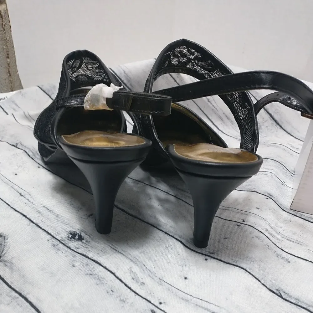 Angel Steps Womens Black Ankle Strap SZ 11W Sandle 2.5in Heel